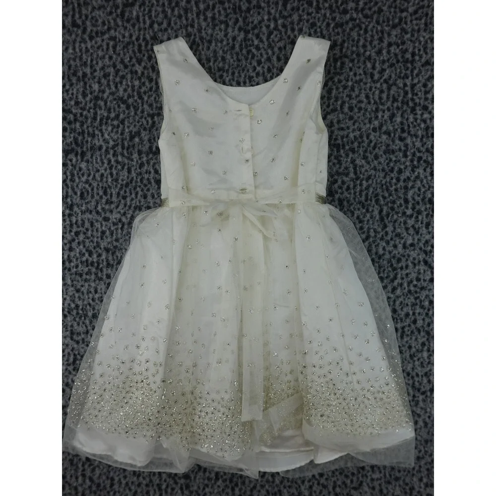 Jona Michelle Party Dress Girls 5 Ivory Gold Good Glitter Tulle CO5749
